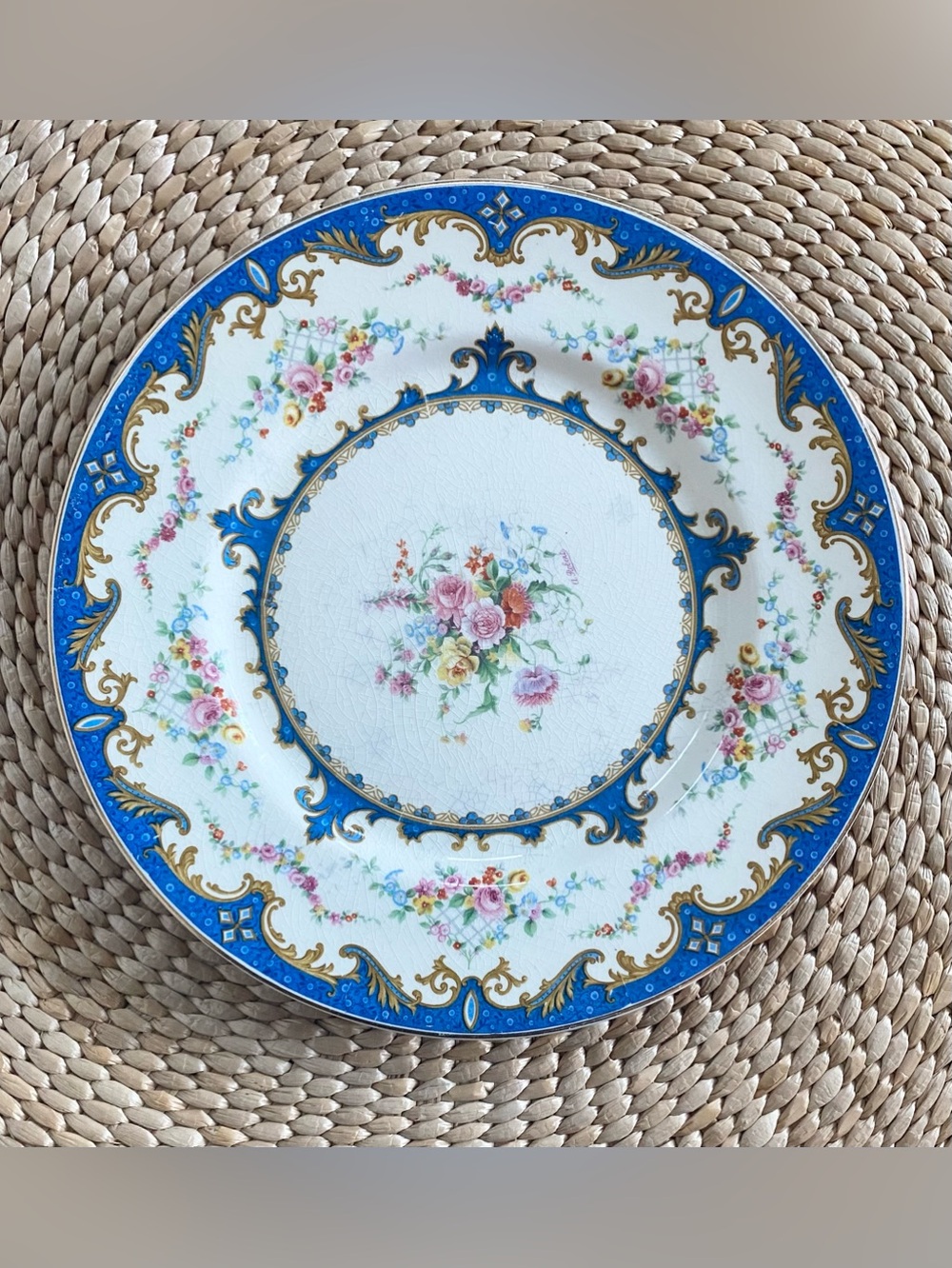 Set 4 VTG Myott Staffordshire Sèvres Blue Dinner Plates Pattern 3811 *crazing